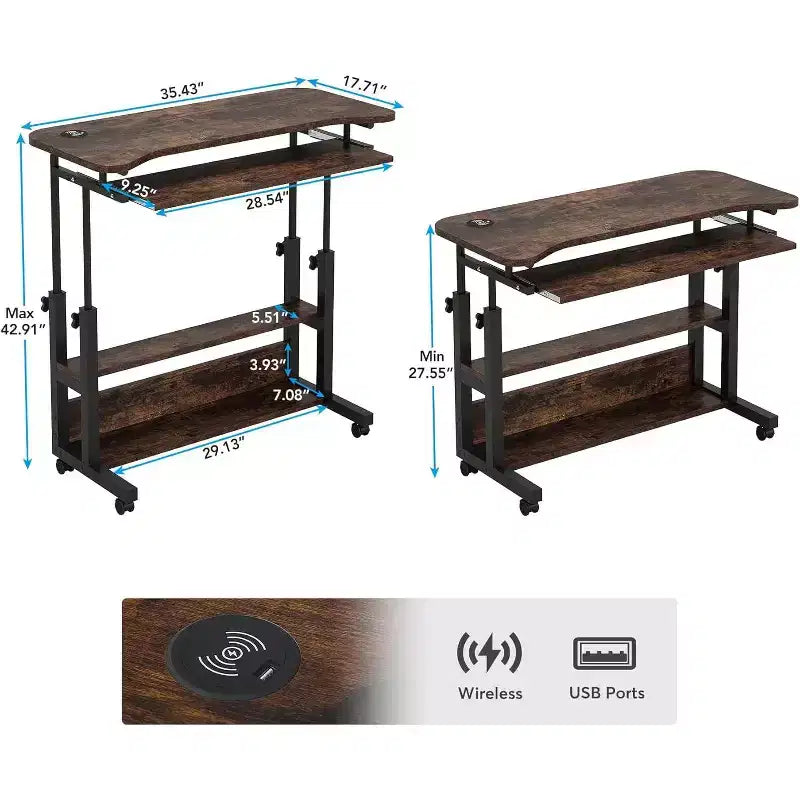 Bureau portable réglable en hauteur avec support clavier