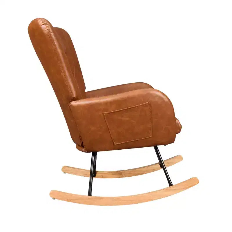 Fauteuil à bascule/fauteuil de relaxation en tissu rembourré en similicuir/tissu peluche, avec appuie-tête épais et assise rembourrée, coloris blanc/marron/rose.