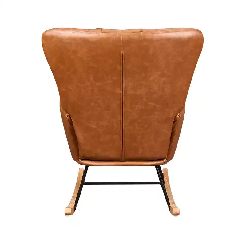 Fauteuil à bascule/fauteuil de relaxation en tissu rembourré en similicuir/tissu peluche, avec appuie-tête épais et assise rembourrée, coloris blanc/marron/rose.
