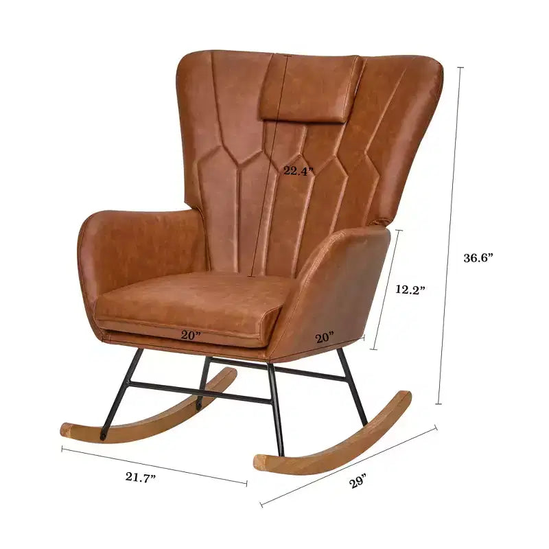 Fauteuil à bascule/fauteuil de relaxation en tissu rembourré en similicuir/tissu peluche, avec appuie-tête épais et assise rembourrée, coloris blanc/marron/rose.