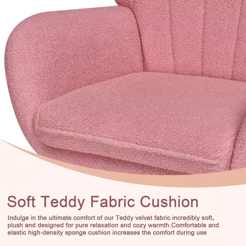 Fauteuil à bascule/fauteuil de relaxation en tissu rembourré en similicuir/tissu peluche, avec appuie-tête épais et assise rembourrée, coloris blanc/marron/rose.