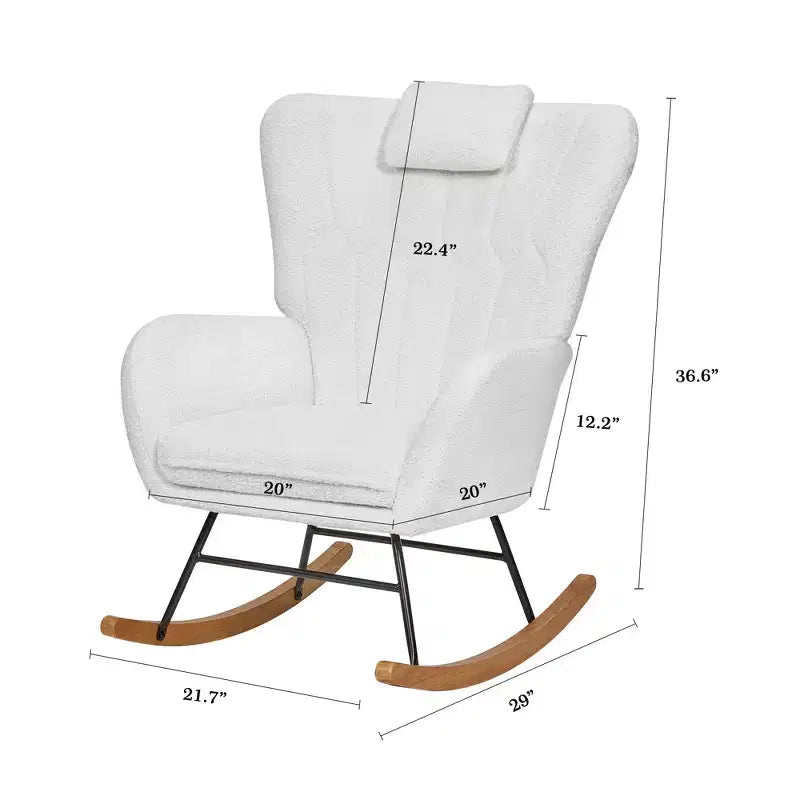 Fauteuil à bascule/fauteuil de relaxation en tissu rembourré en similicuir/tissu peluche, avec appuie-tête épais et assise rembourrée, coloris blanc/marron/rose.