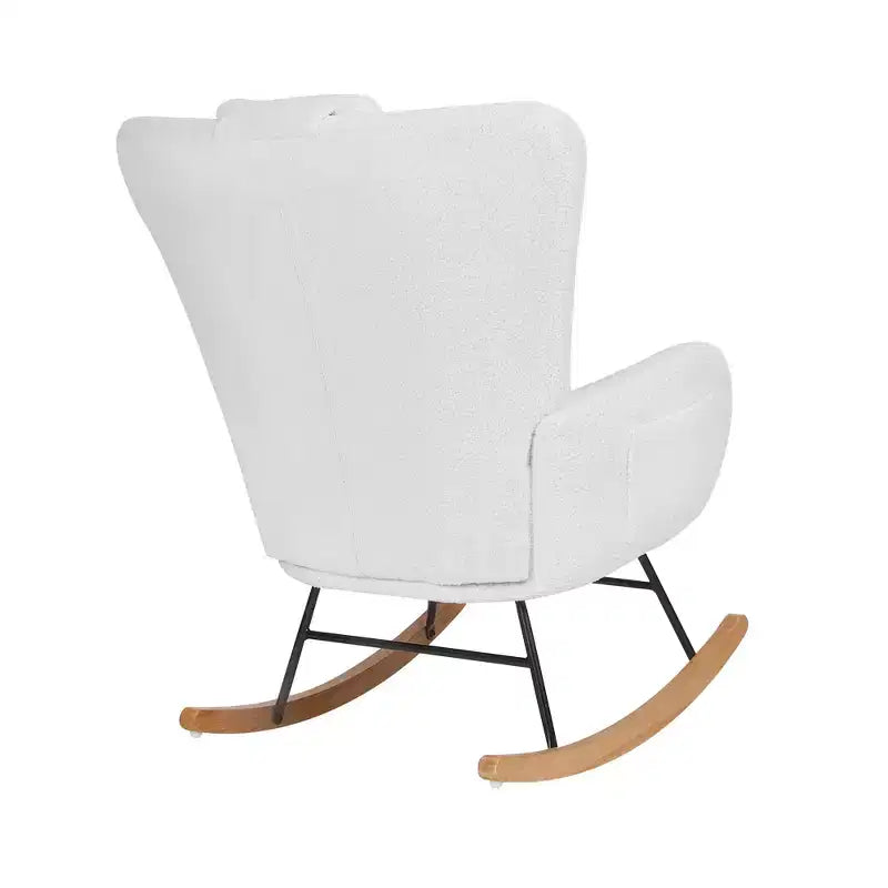 Fauteuil à bascule/fauteuil de relaxation en tissu rembourré en similicuir/tissu peluche, avec appuie-tête épais et assise rembourrée, coloris blanc/marron/rose.