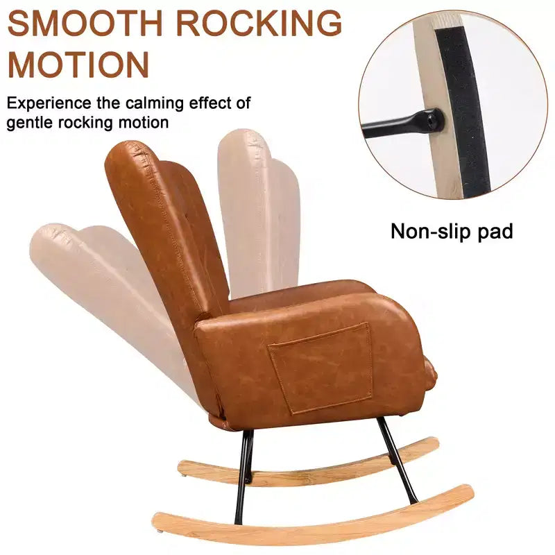 Fauteuil à bascule/fauteuil de relaxation en tissu rembourré en similicuir/tissu peluche, avec appuie-tête épais et assise rembourrée, coloris blanc/marron/rose.