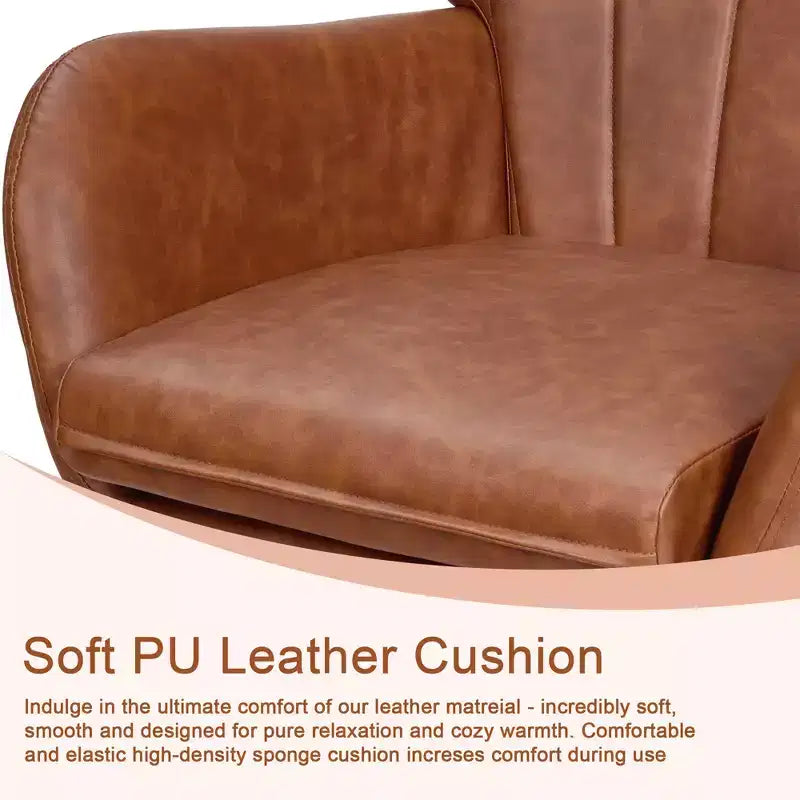 Fauteuil à bascule/fauteuil de relaxation en tissu rembourré en similicuir/tissu peluche, avec appuie-tête épais et assise rembourrée, coloris blanc/marron/rose.