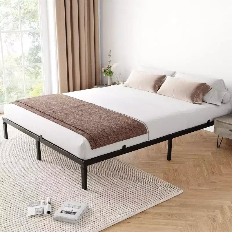 Cadre de lit sans sommier tapissier, cadre de lit plateforme en métal robuste avec lattes métalliques et rangement sous le lit, montage facile, noir