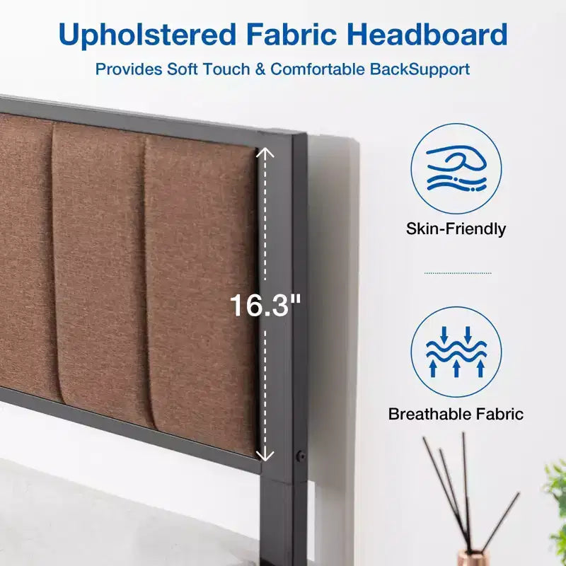 Cadre de lit plateforme Lusimo Twin XL en métal avec tête de lit en tissu rembourré, montage facile