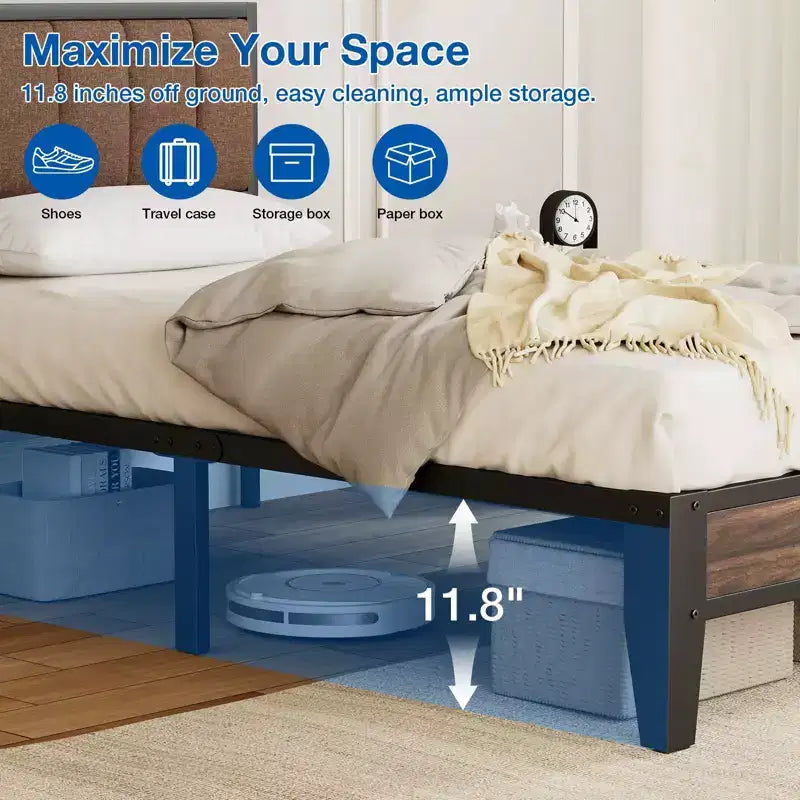 Cadre de lit plateforme Lusimo Twin XL en métal avec tête de lit en tissu rembourré, montage facile