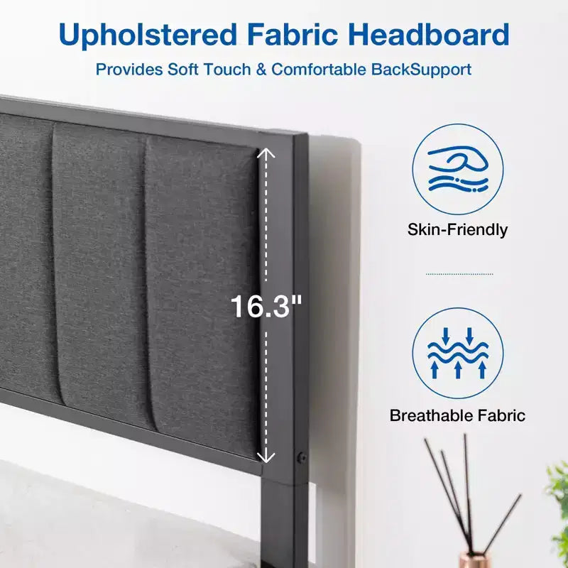 Cadre de lit plateforme Lusimo Twin XL en métal avec tête de lit en tissu rembourré, montage facile