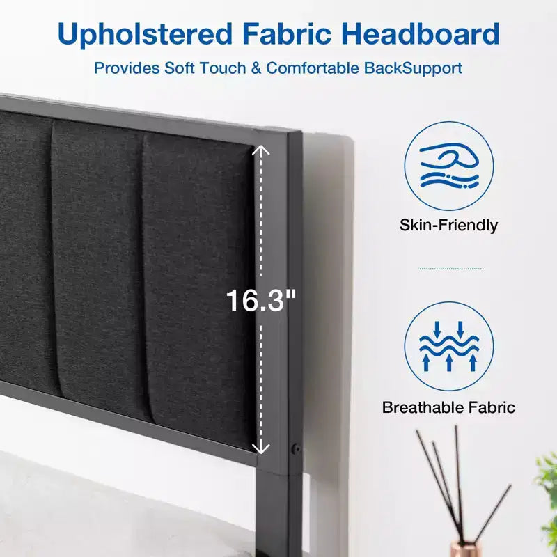 Cadre de lit plateforme Lusimo Twin XL en métal avec tête de lit en tissu rembourré, montage facile
