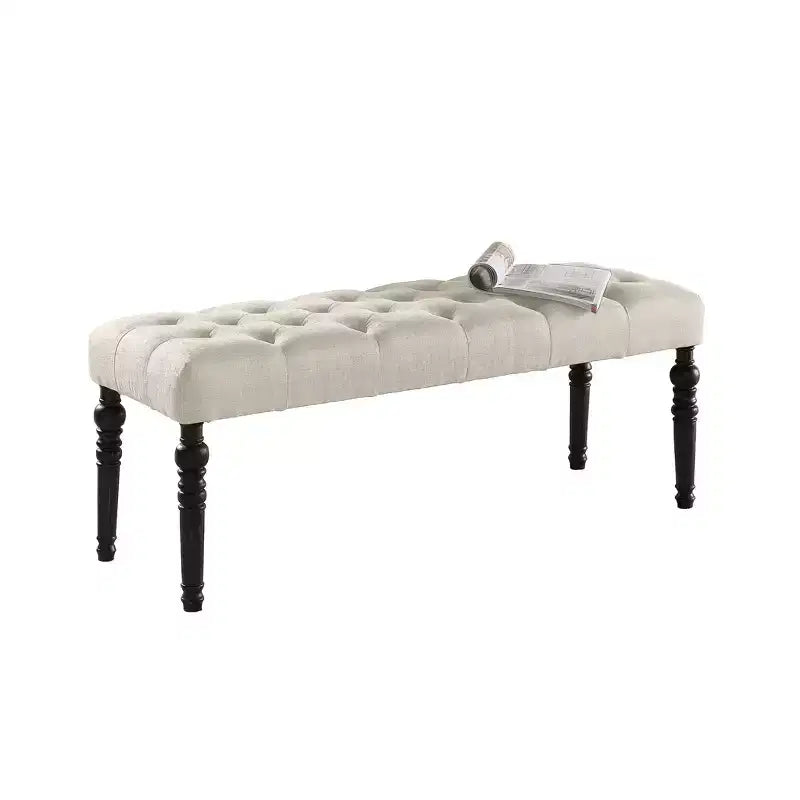 Banc Pouf capitonné élégant avec pieds tournés en bois, banc à chaussures rembourré, banc de salle à manger pour salon, entrée