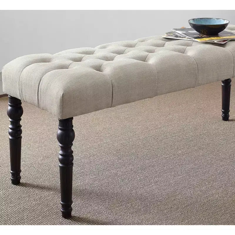 Banc Pouf capitonné élégant avec pieds tournés en bois, banc à chaussures rembourré, banc de salle à manger pour salon, entrée
