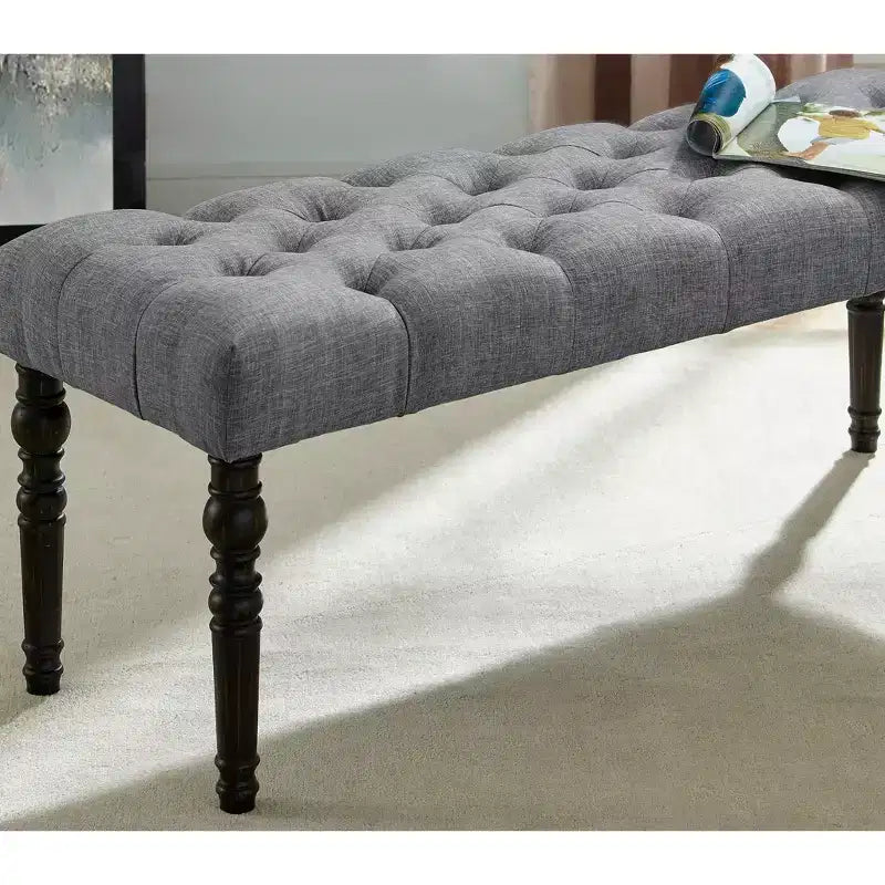 Banc Pouf capitonné élégant avec pieds tournés en bois, banc à chaussures rembourré, banc de salle à manger pour salon, entrée