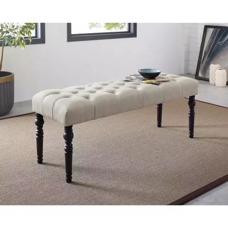 Banc Pouf capitonné élégant avec pieds tournés en bois, banc à chaussures rembourré, banc de salle à manger pour salon, entrée