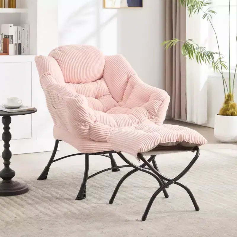 Fauteuil de salon moderne Zeus et Ruta rembourré avec accoudoirs, poche latérale et pouf assorti