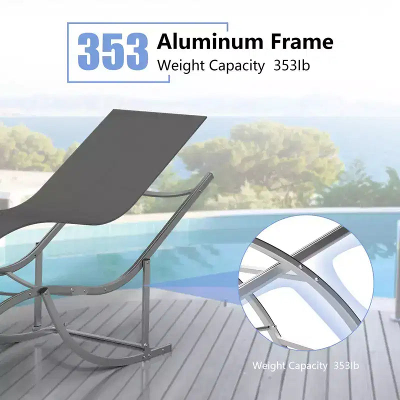 Lot de 2 chaises longues en aluminium - Bains de soleil ergonomiques en forme de S pour l'extérieur, transats de piscine résistants à la rouille (gris foncé)