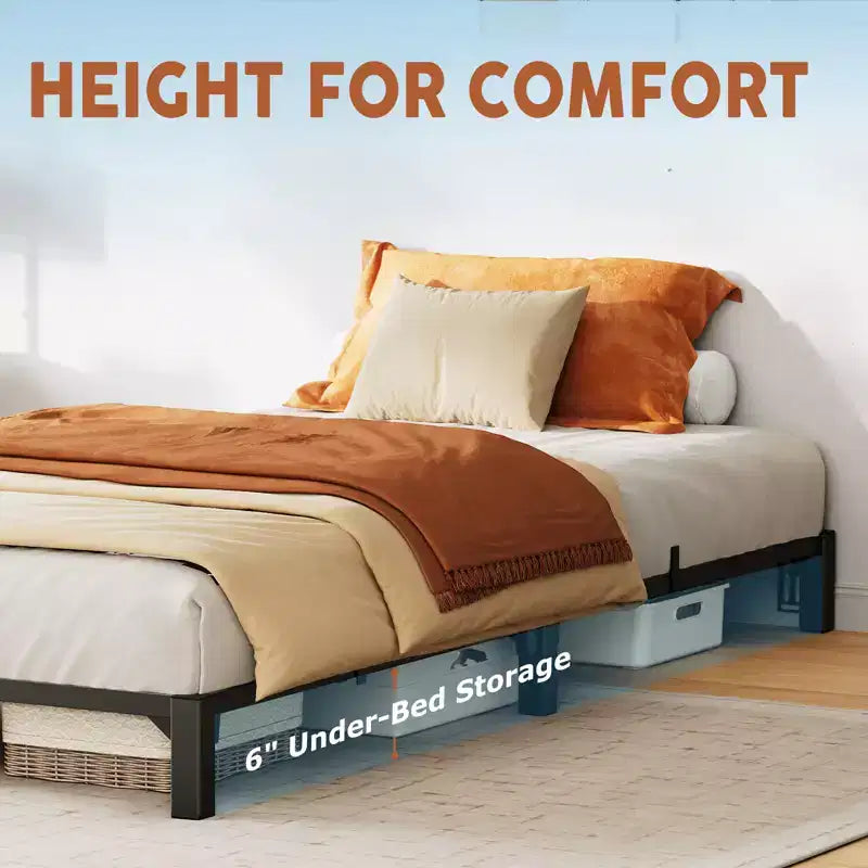 Cadre de lit CuisinSmart, cadre de lit plateforme en métal avec support et pieds à lattes en fer durables, aucun sommier tapissier requis, supporte jusqu'à 363 kg