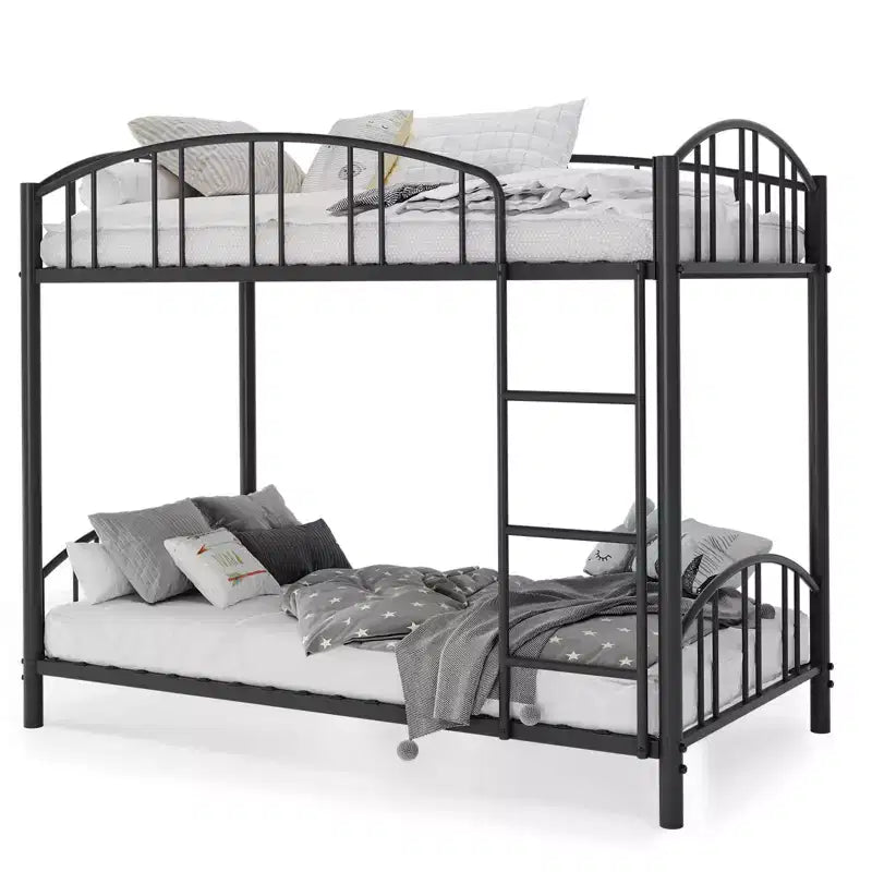 GustoWave Metal Bunk Bed Twin Over Twin, with Arched Guardrail and Safety Ladder
