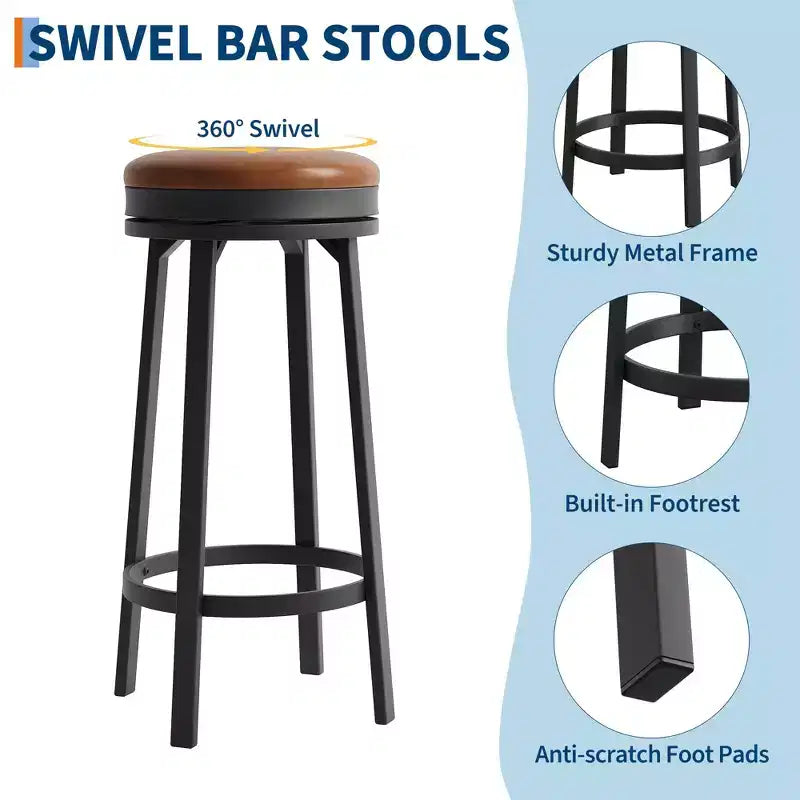 Tabourets de bar pivotants de 76 cm, lot de 4, avec repose-pieds, tabourets de bar modernes à hauteur de comptoir avec revêtement en similicuir et cadre en métal, tabourets de bar ronds sans dossier