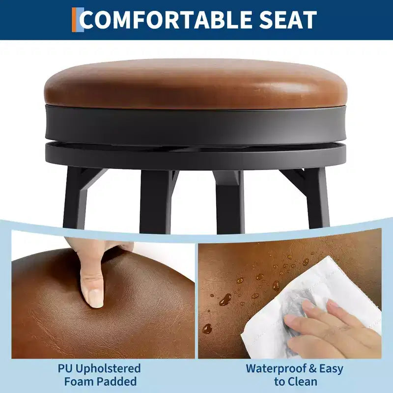 Tabourets de bar pivotants de 76 cm, lot de 4, avec repose-pieds, tabourets de bar modernes à hauteur de comptoir avec revêtement en similicuir et cadre en métal, tabourets de bar ronds sans dossier