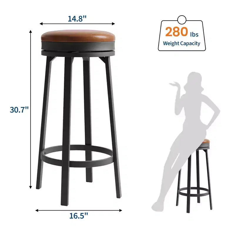 Tabourets de bar pivotants de 76 cm, lot de 4, avec repose-pieds, tabourets de bar modernes à hauteur de comptoir avec revêtement en similicuir et cadre en métal, tabourets de bar ronds sans dossier