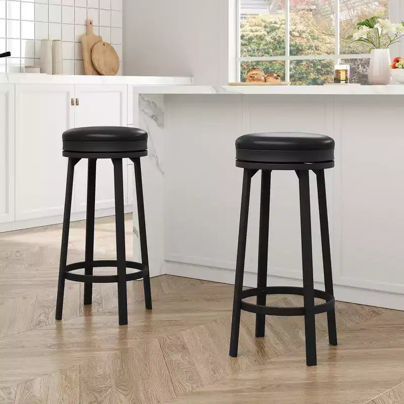 Tabourets de bar pivotants de 76 cm, lot de 4, avec repose-pieds, tabourets de bar modernes à hauteur de comptoir avec revêtement en similicuir et cadre en métal, tabourets de bar ronds sans dossier
