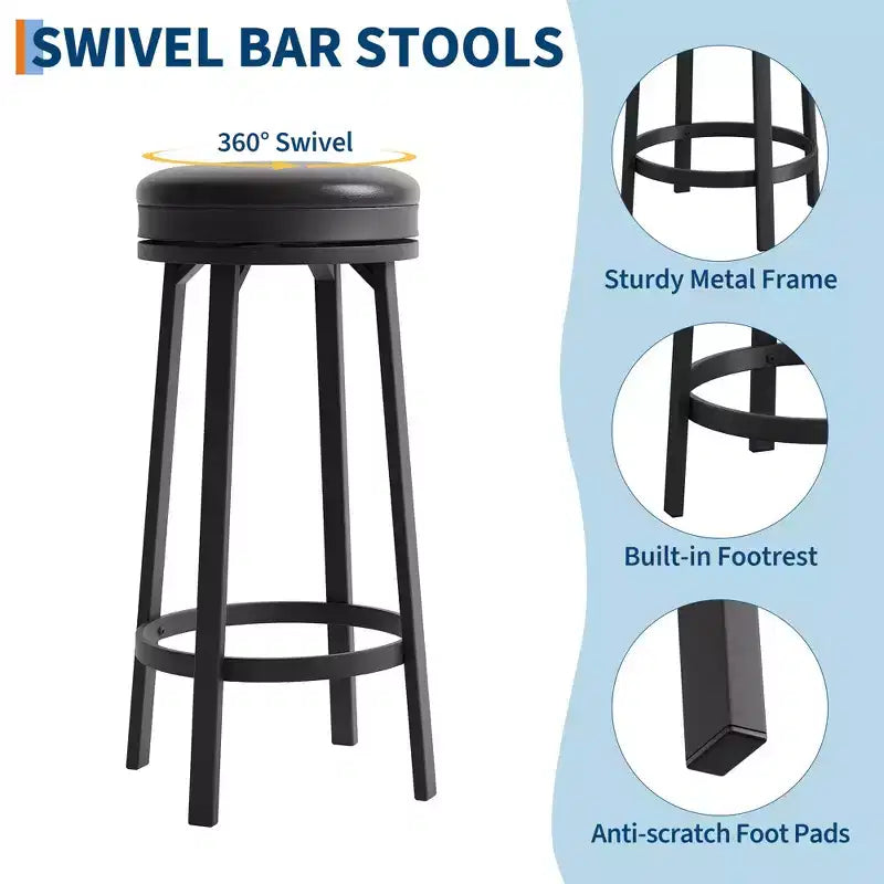 Tabourets de bar pivotants de 76 cm, lot de 4, avec repose-pieds, tabourets de bar modernes à hauteur de comptoir avec revêtement en similicuir et cadre en métal, tabourets de bar ronds sans dossier