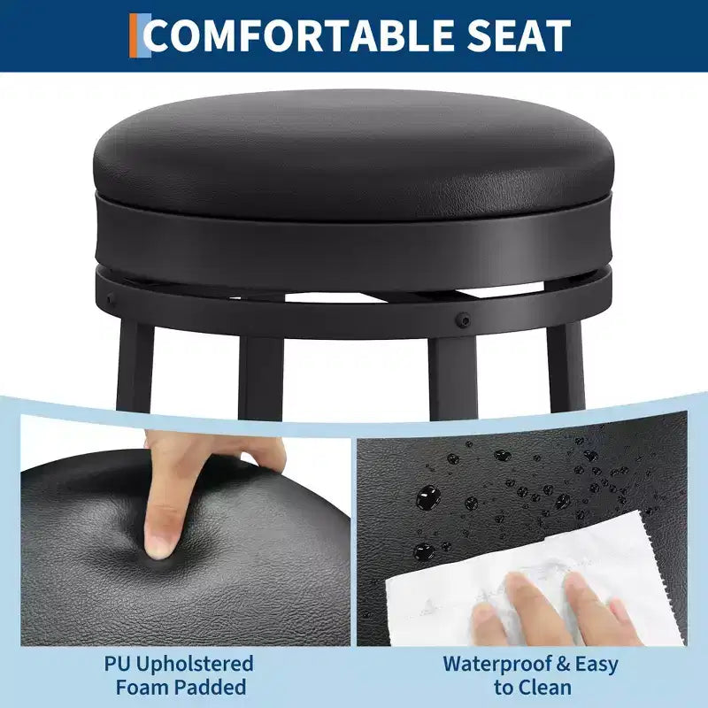 Tabourets de bar pivotants de 76 cm, lot de 4, avec repose-pieds, tabourets de bar modernes à hauteur de comptoir avec revêtement en similicuir et cadre en métal, tabourets de bar ronds sans dossier