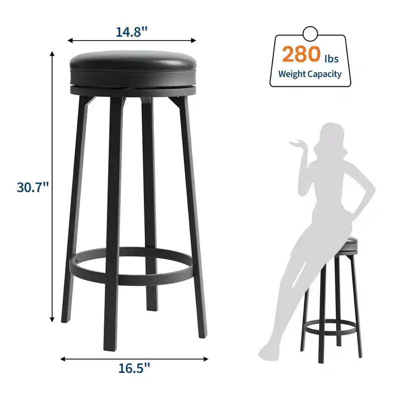 Tabourets de bar pivotants de 76 cm, lot de 4, avec repose-pieds, tabourets de bar modernes à hauteur de comptoir avec revêtement en similicuir et cadre en métal, tabourets de bar ronds sans dossier