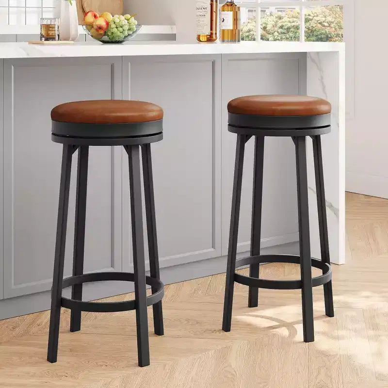 Tabourets de bar pivotants de 76 cm, lot de 4, avec repose-pieds, tabourets de bar modernes à hauteur de comptoir avec revêtement en similicuir et cadre en métal, tabourets de bar ronds sans dossier