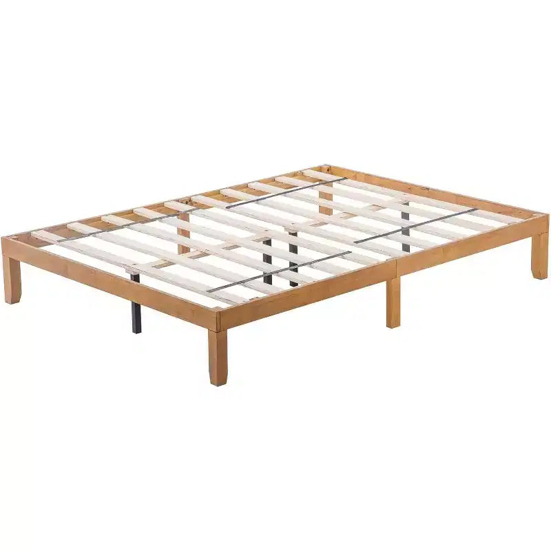 Lit plateforme en bois massif grand format avec lattes de bois et rangement sous le lit