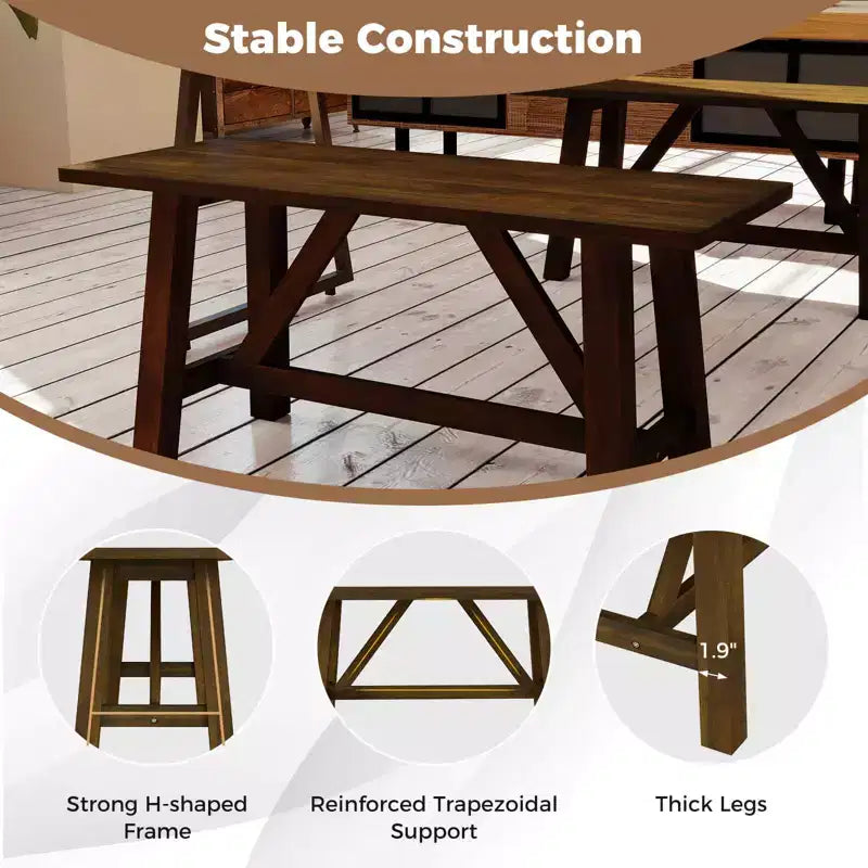 Banc de salle à manger en bois 1 ou 2 pièces, banc à chaussures de ferme, siège d'entrée avec cadre en bois d'hévéa