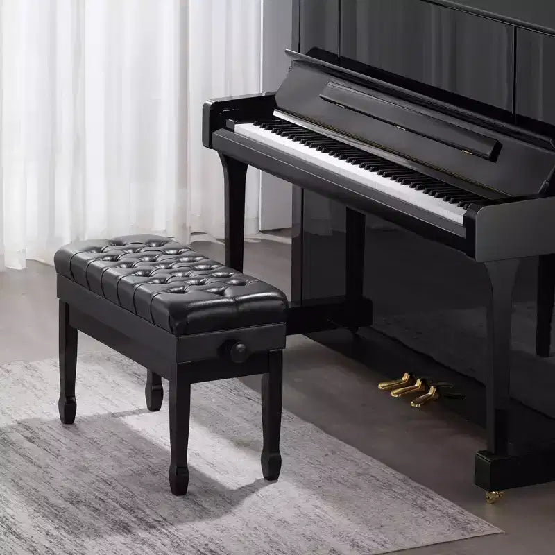 Banc de piano 29,5 x 14 x 20,3 Pouces, Chaise de piano double avec hauteur réglable de 20,3 à 23,4 Pouces, coussin rembourré et compartiment de rangement, Noir