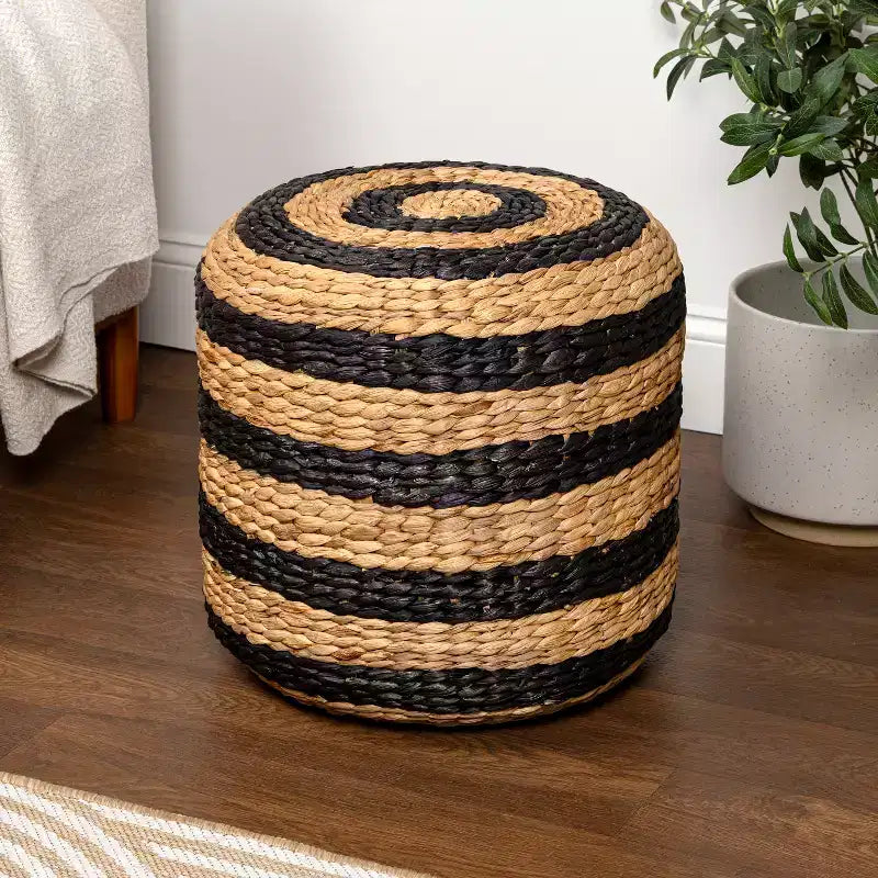Tabouret JONATHAN Y Aimee en jacinthe tressée bicolore, style minimaliste moderne