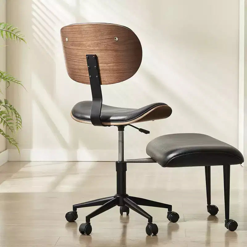 Chaise ergonomique en PU avec support lombaire en bois courbé et roulettes pour le yoga et la méditation