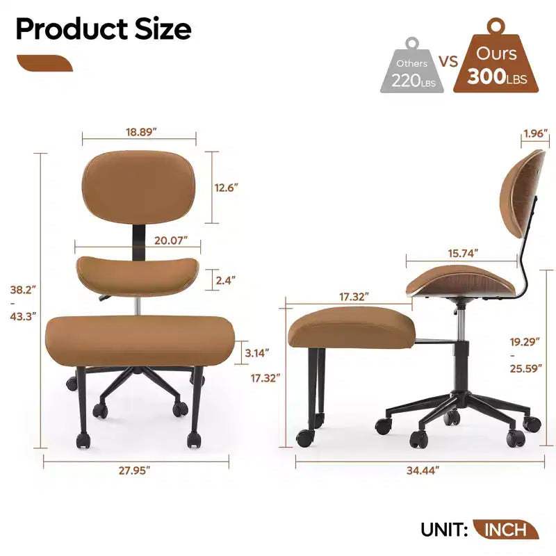 Chaise ergonomique en PU avec support lombaire en bois courbé et roulettes pour le yoga et la méditation
