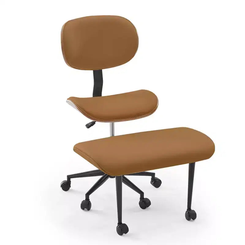 Chaise ergonomique en PU avec support lombaire en bois courbé et roulettes pour le yoga et la méditation