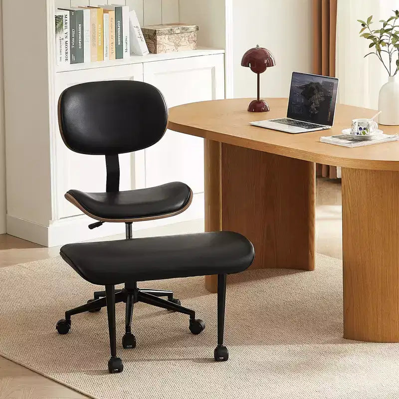 Chaise ergonomique en PU avec support lombaire en bois courbé et roulettes pour le yoga et la méditation