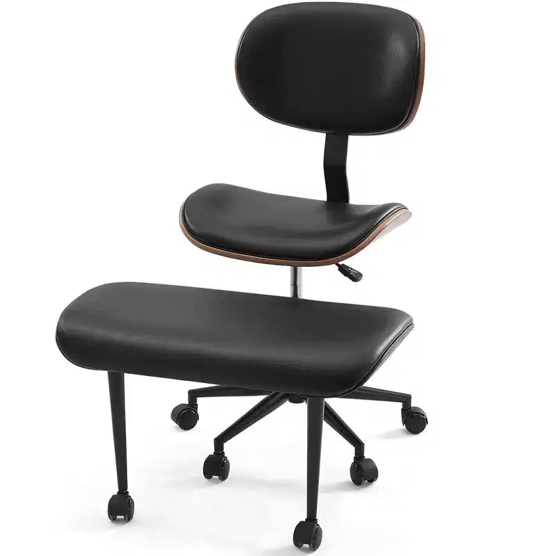 Chaise ergonomique en PU avec support lombaire en bois courbé et roulettes pour le yoga et la méditation