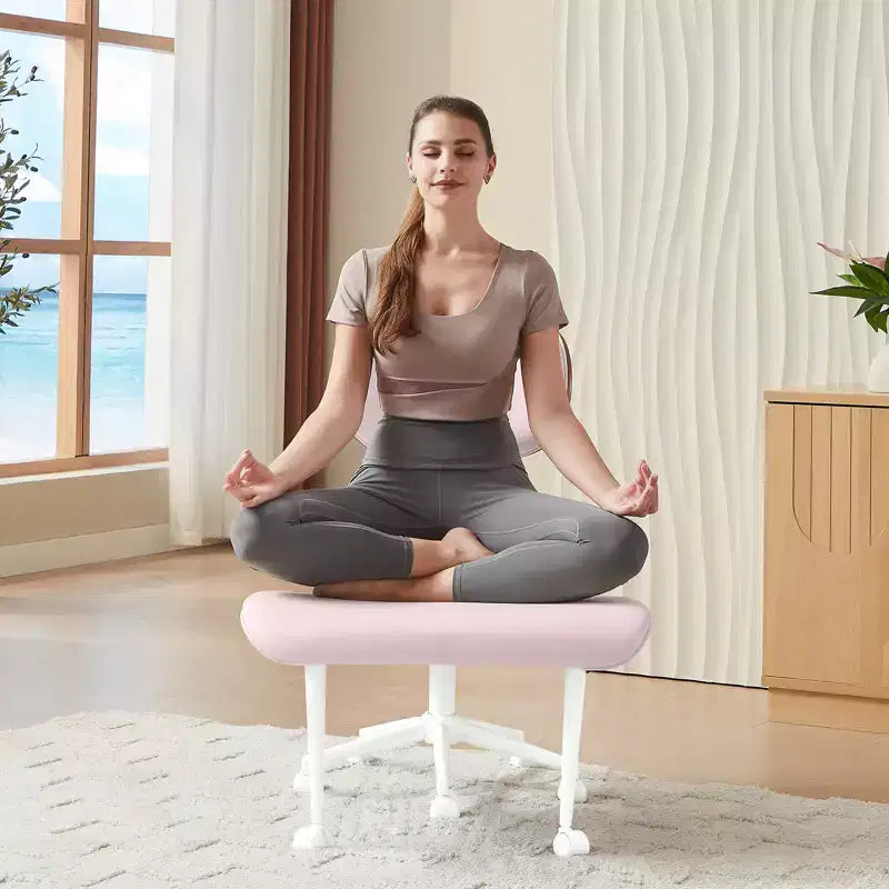 Chaise ergonomique en PU avec support lombaire en bois courbé et roulettes pour le yoga et la méditation