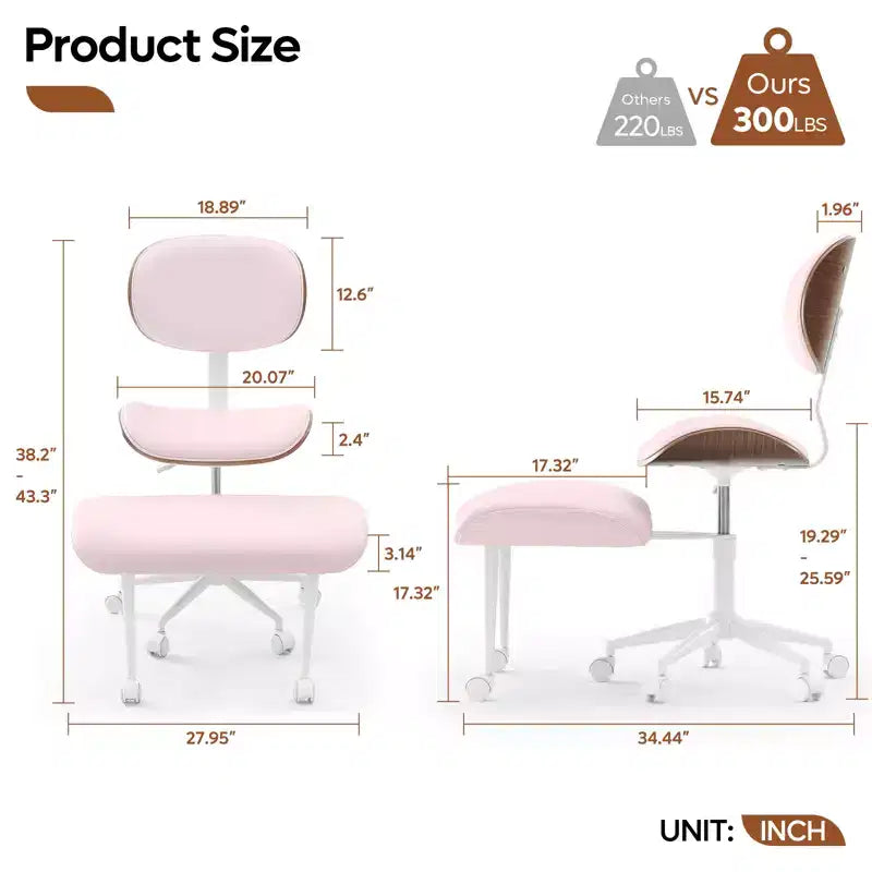 Chaise ergonomique en PU avec support lombaire en bois courbé et roulettes pour le yoga et la méditation