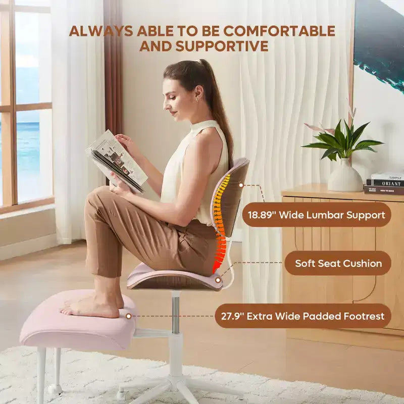 Chaise ergonomique en PU avec support lombaire en bois courbé et roulettes pour le yoga et la méditation