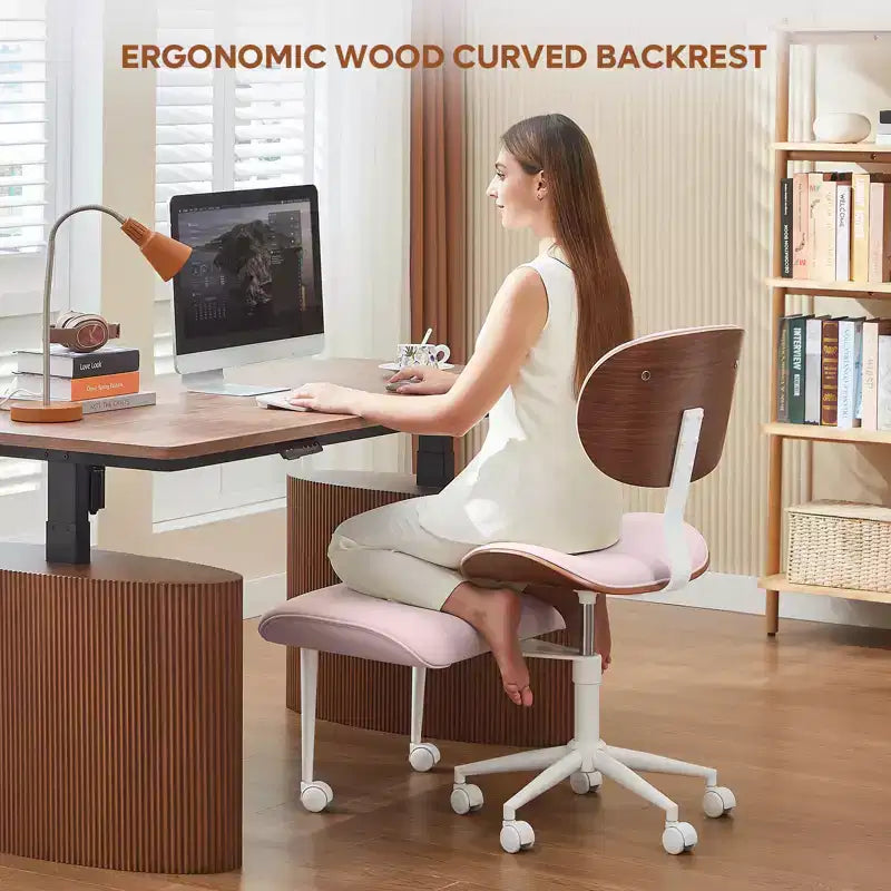 Chaise ergonomique en PU avec support lombaire en bois courbé et roulettes pour le yoga et la méditation