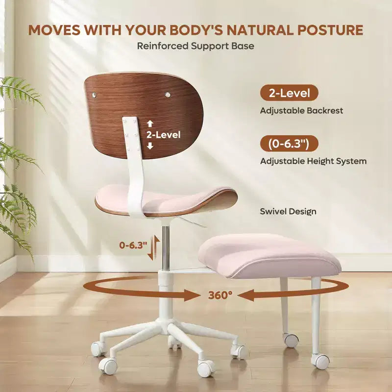 Chaise ergonomique en PU avec support lombaire en bois courbé et roulettes pour le yoga et la méditation