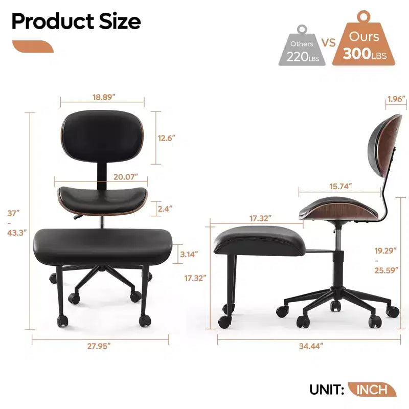 Chaise ergonomique en PU avec support lombaire en bois courbé et roulettes pour le yoga et la méditation