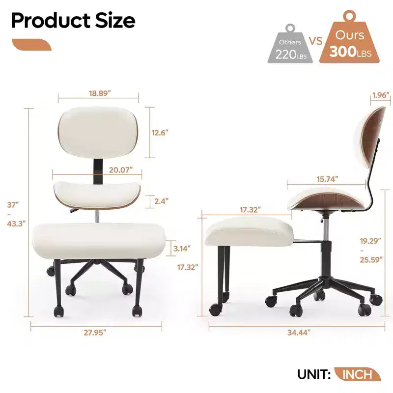 Chaise ergonomique en PU avec support lombaire en bois courbé et roulettes pour le yoga et la méditation