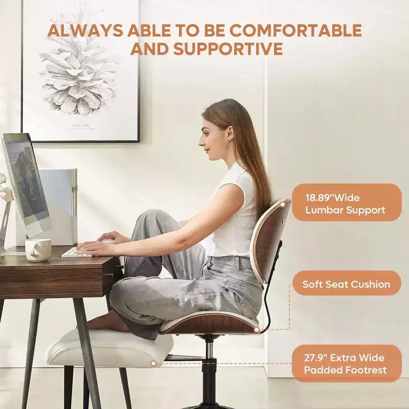 Chaise ergonomique en PU avec support lombaire en bois courbé et roulettes pour le yoga et la méditation