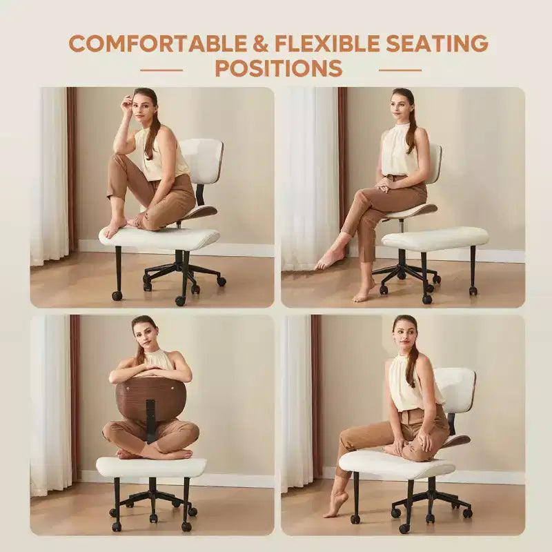 Chaise ergonomique en PU avec support lombaire en bois courbé et roulettes pour le yoga et la méditation