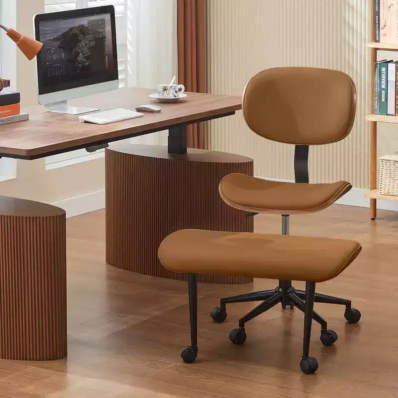 Chaise ergonomique en PU avec support lombaire en bois courbé et roulettes pour le yoga et la méditation