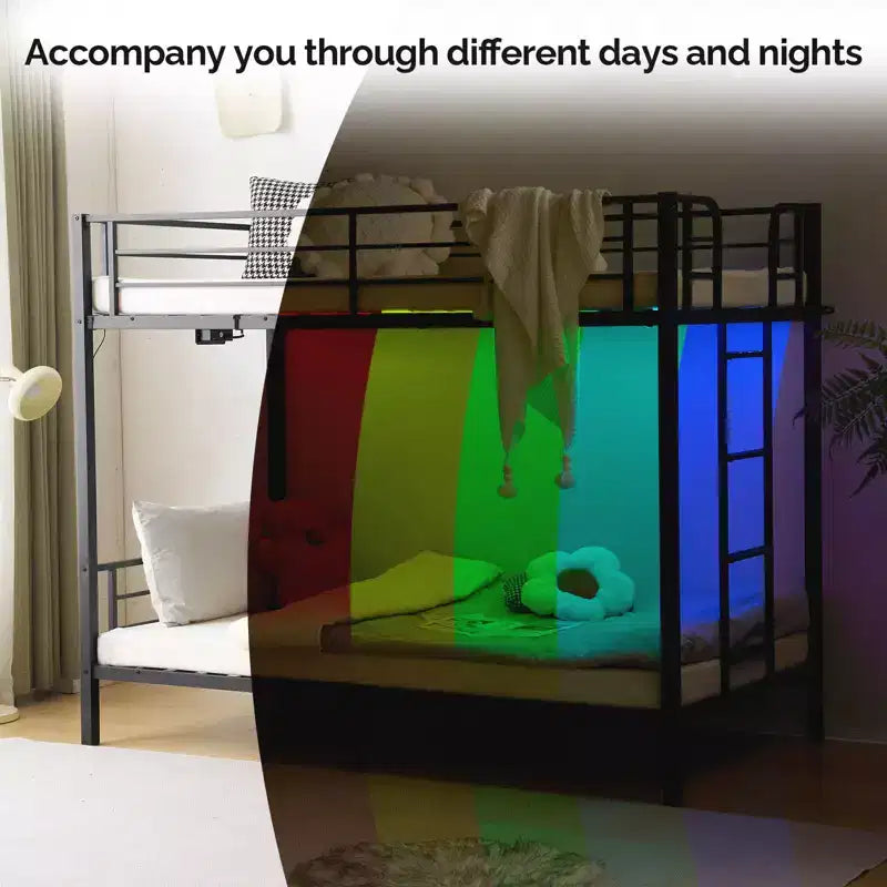 Lit superposé métallique jumeau sur jumeau avec station de charge et lumière LED noire